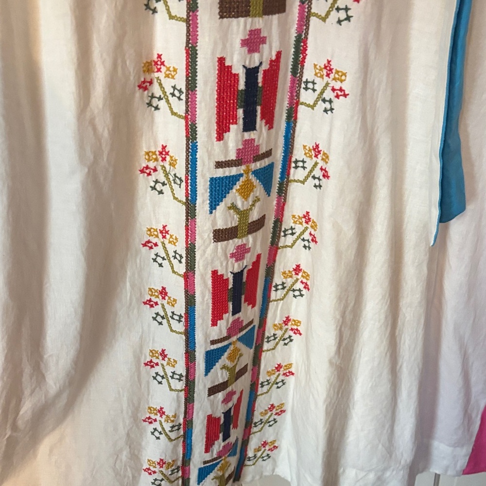 FARM Rio White Maxi Dress with Pink Panels and Blue Ribbon - Picture 3 of 4